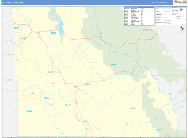 Big Horn County Wall Map Basic Style